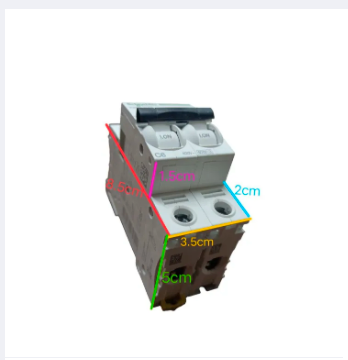 Schneider 63A Miniature Circuit Breaker 2 Pole with detailed measurements on white background