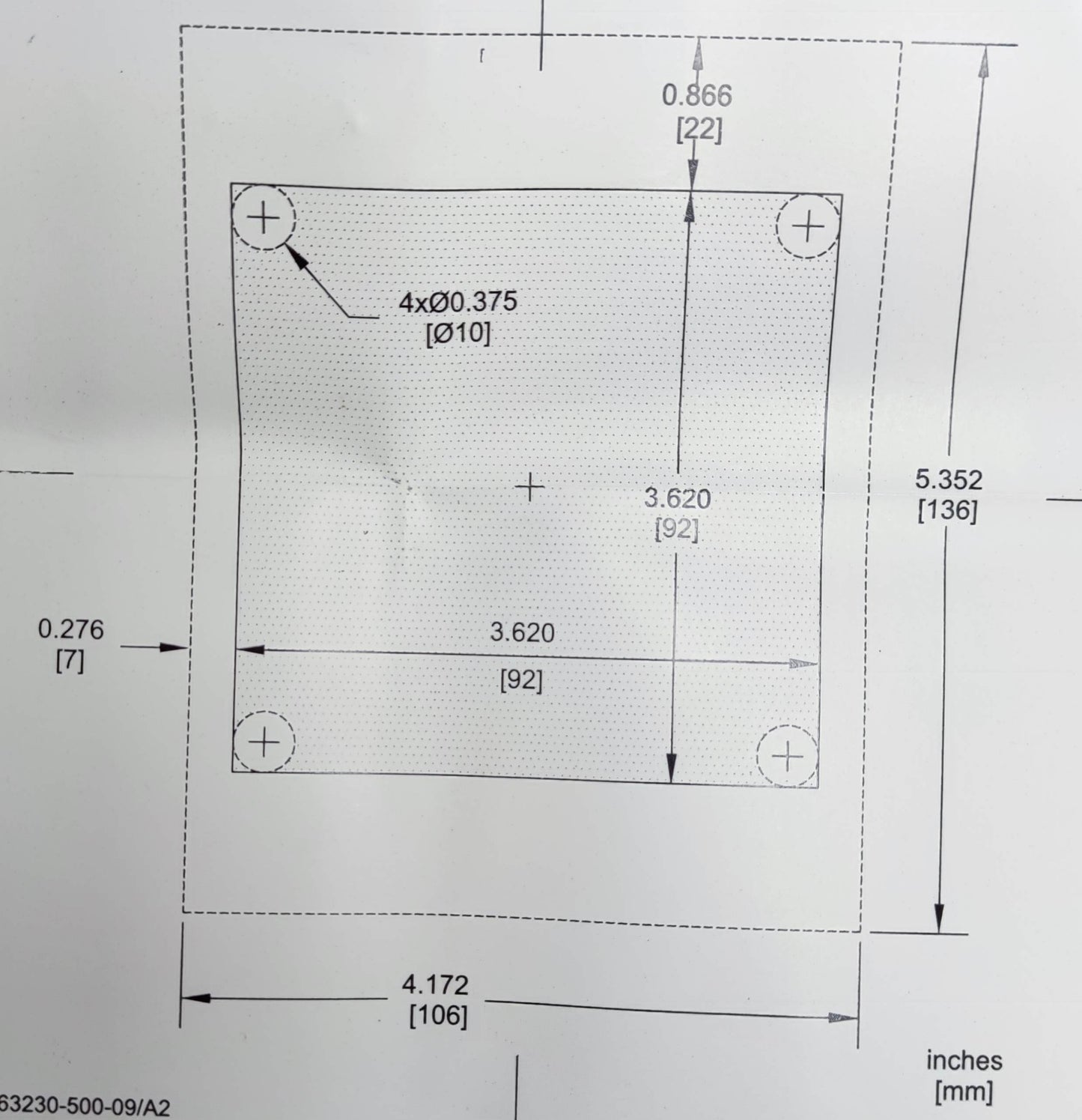 Technical drawing showing dimensions for Schneider digital power meter mounting plate in inches and millimeters
