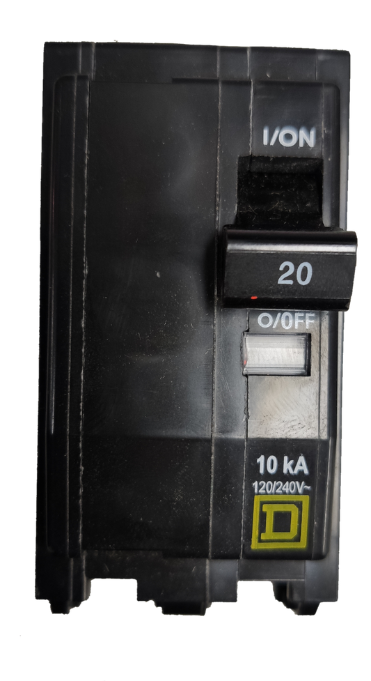 Square D Circuit Breaker 20A 2 Pole QOB black electrical circuitry part with on off switch