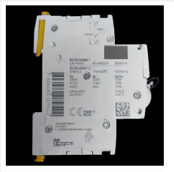Schneider Miniature Circuit Breaker 40A 3 Pole with white casing and technical specifications