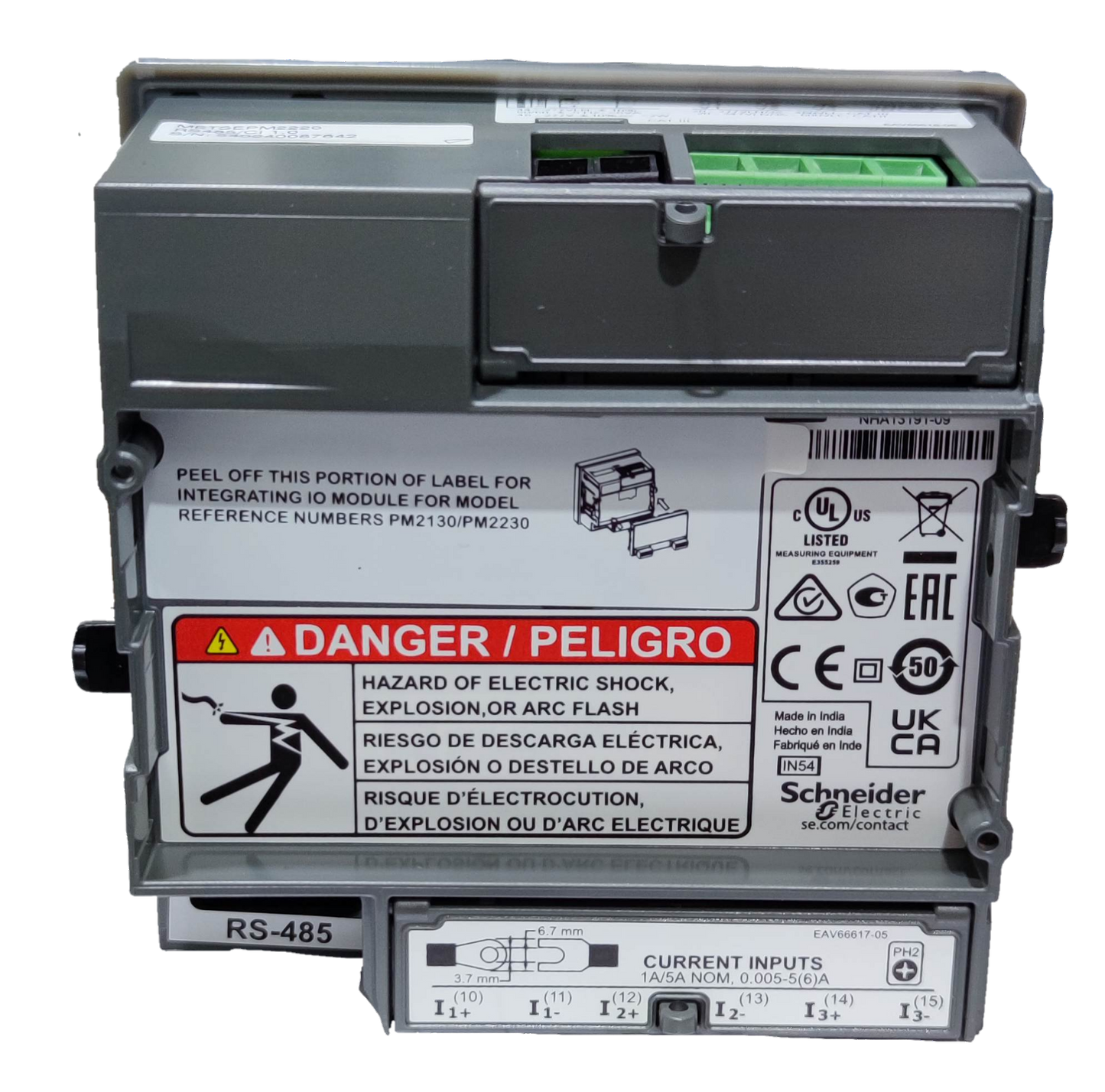Schneider Power Meter METSEPM2220 48-277VAC electrical trade tool with safety warning labels