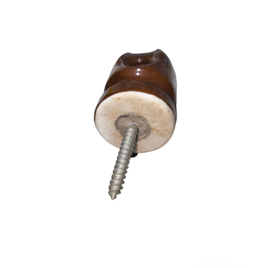 Brown and white Cable Management Screw Insulator XL with metal screw for secure installation
