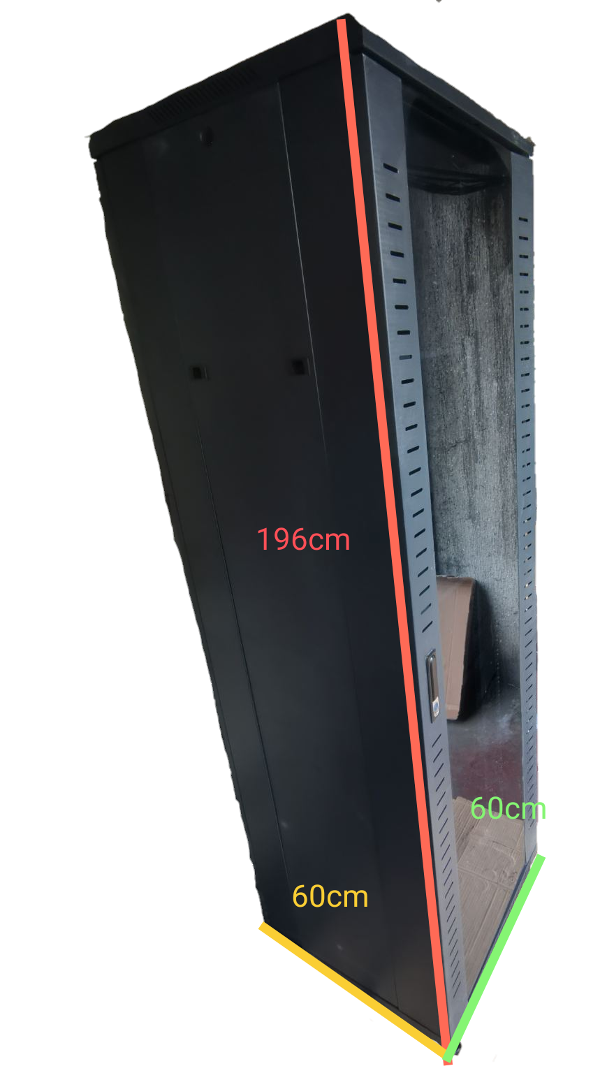 Grippes Server Rack 42U 60cm x 60cm x 196cm black metal frame with perforated sides for electrical circuitry parts