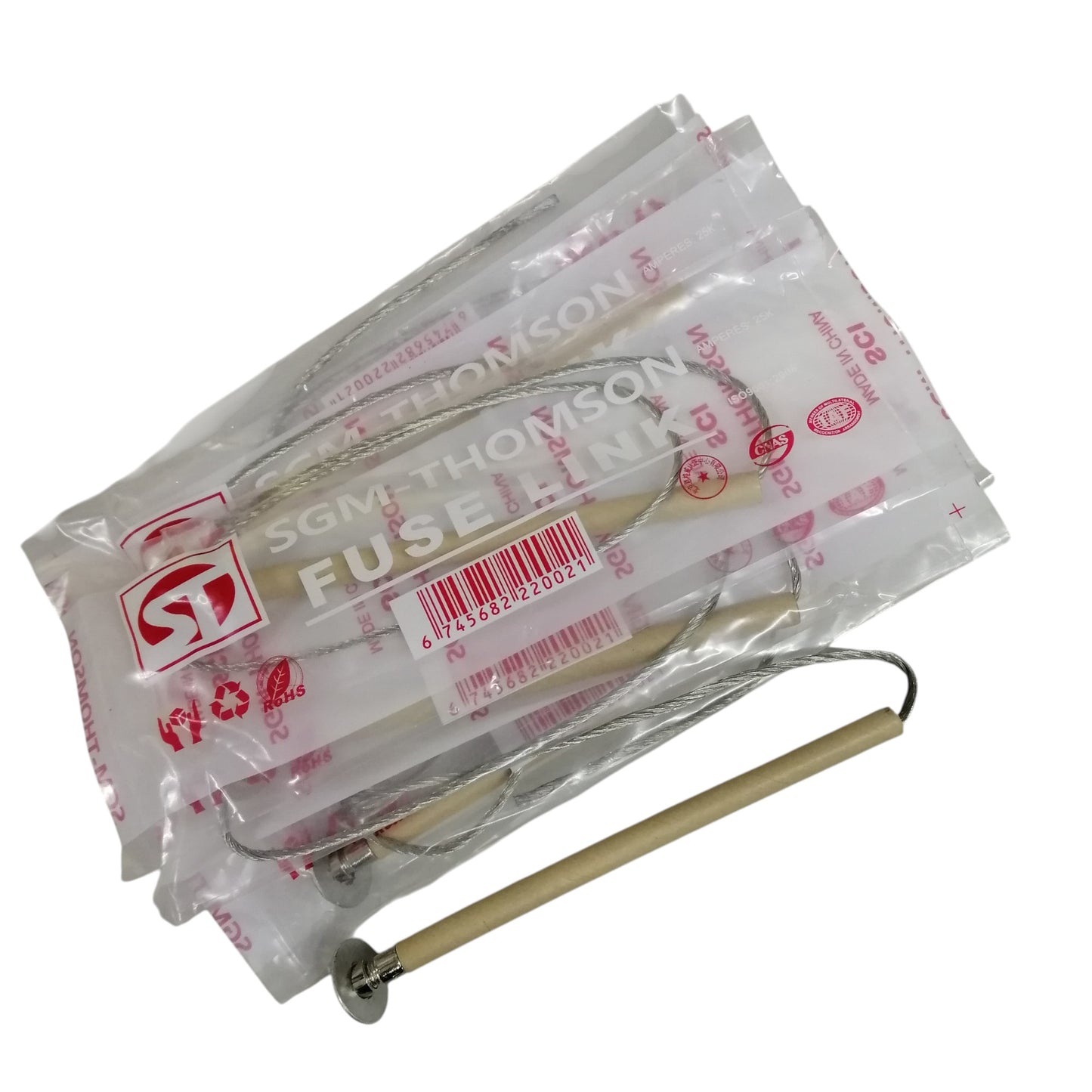 SGM Thomson Type K fuse link 30A ceramic insulated handle with metal wire loop and flange in pack