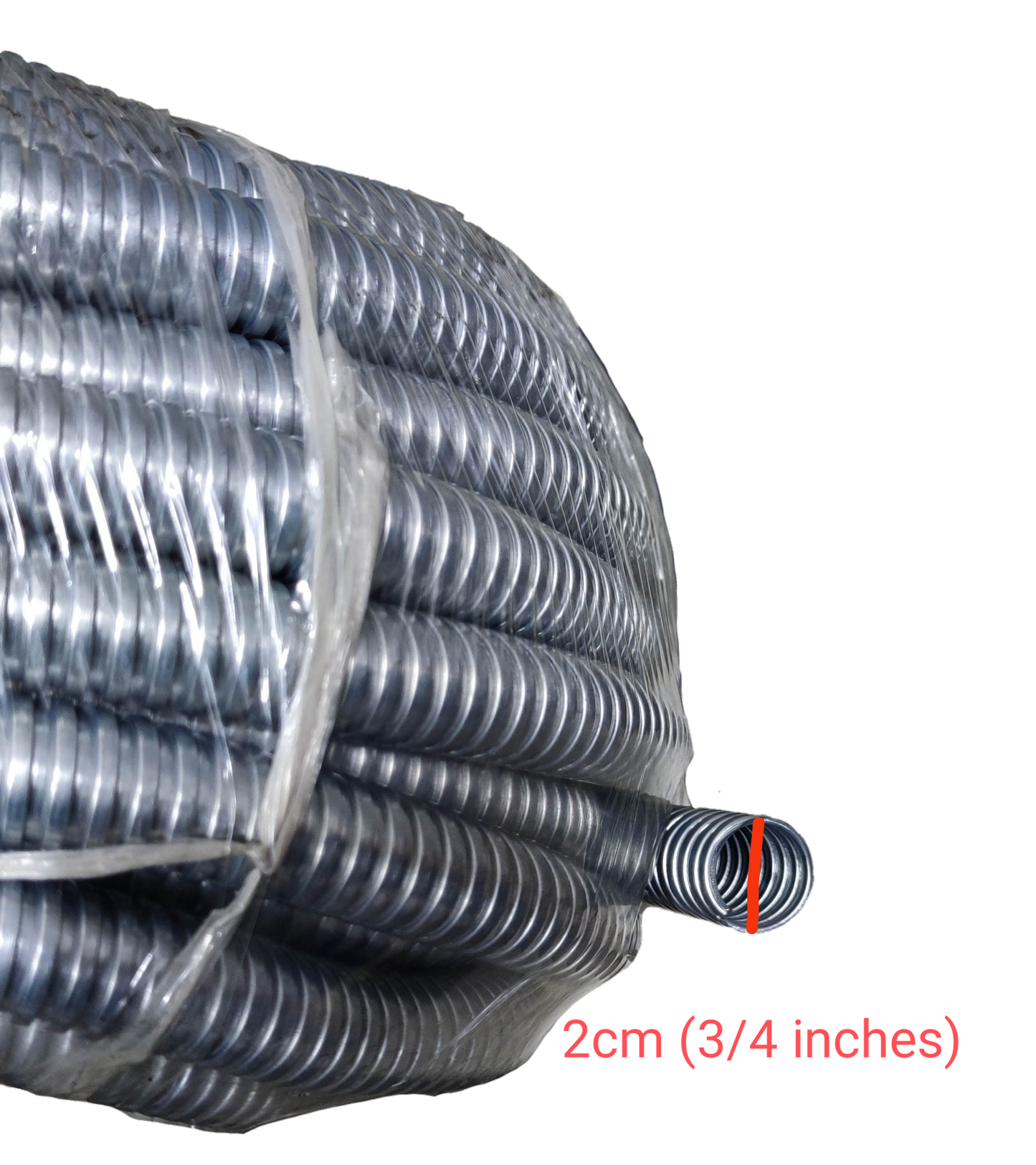 Shieldcon 20mm Metal Flexible Hose coiled and wrapped in plastic for electrical circuitry use