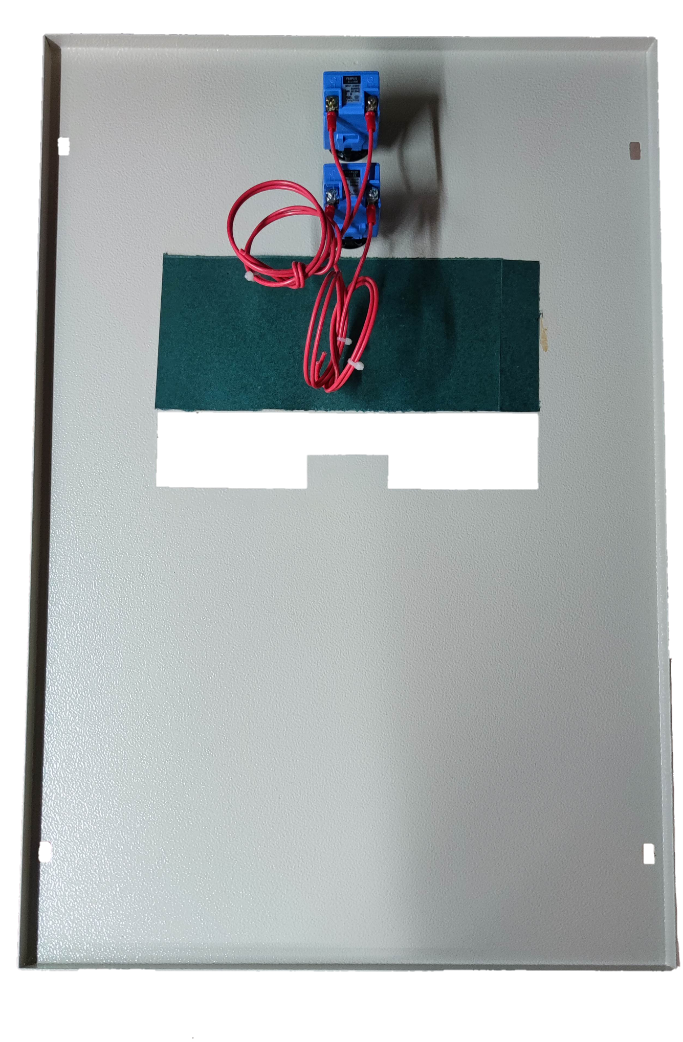 Shihlin 175A MTS 2 Pole Single Pole electrical panel with connected red wiring on white background