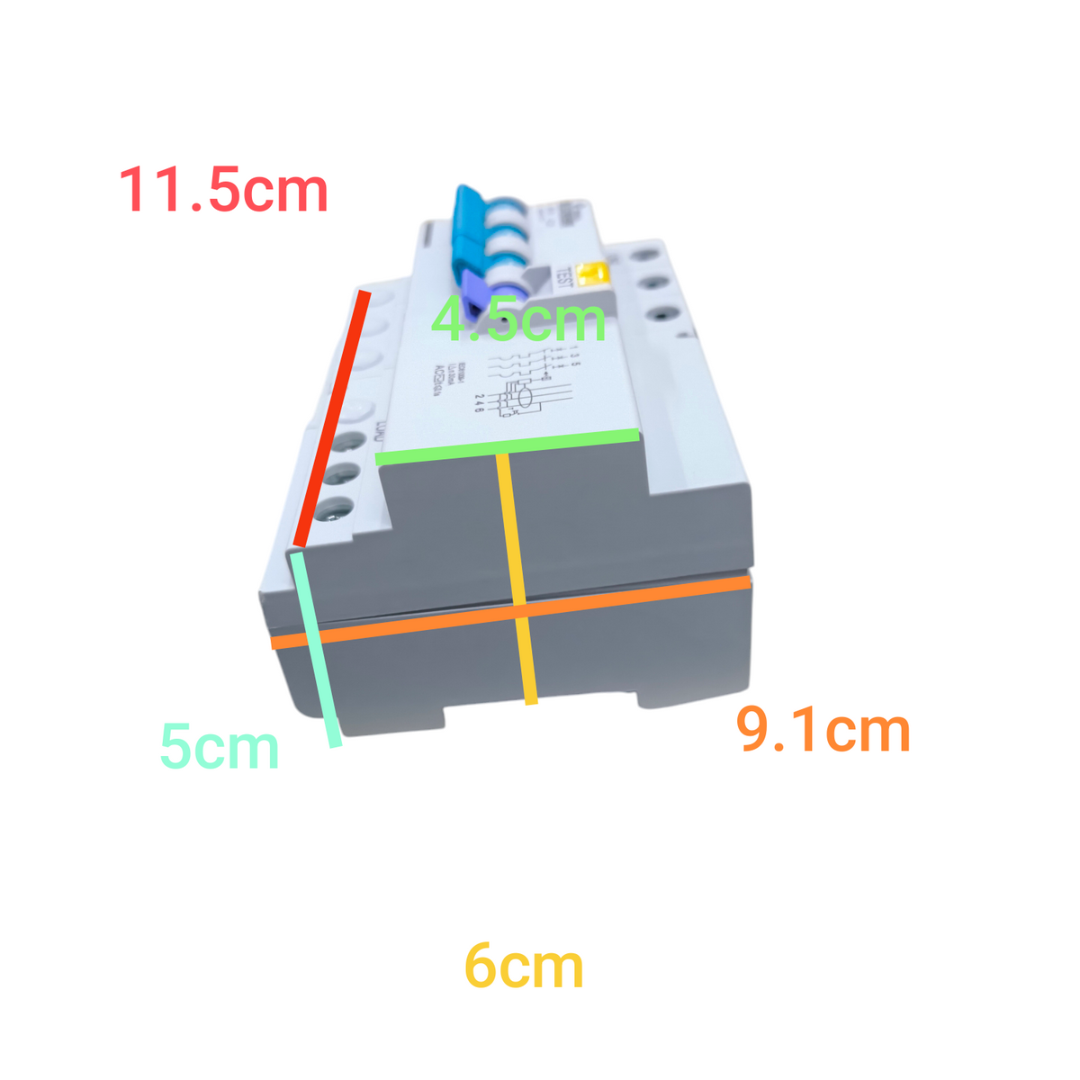 Shihlin 20A 3 Pole Earth Leakage Circuit Breaker with dimensions shown for electrical circuitry