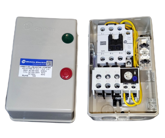 Shihlin magnetic starter 21A 3 phase with control buttons and internal wiring for motor applications