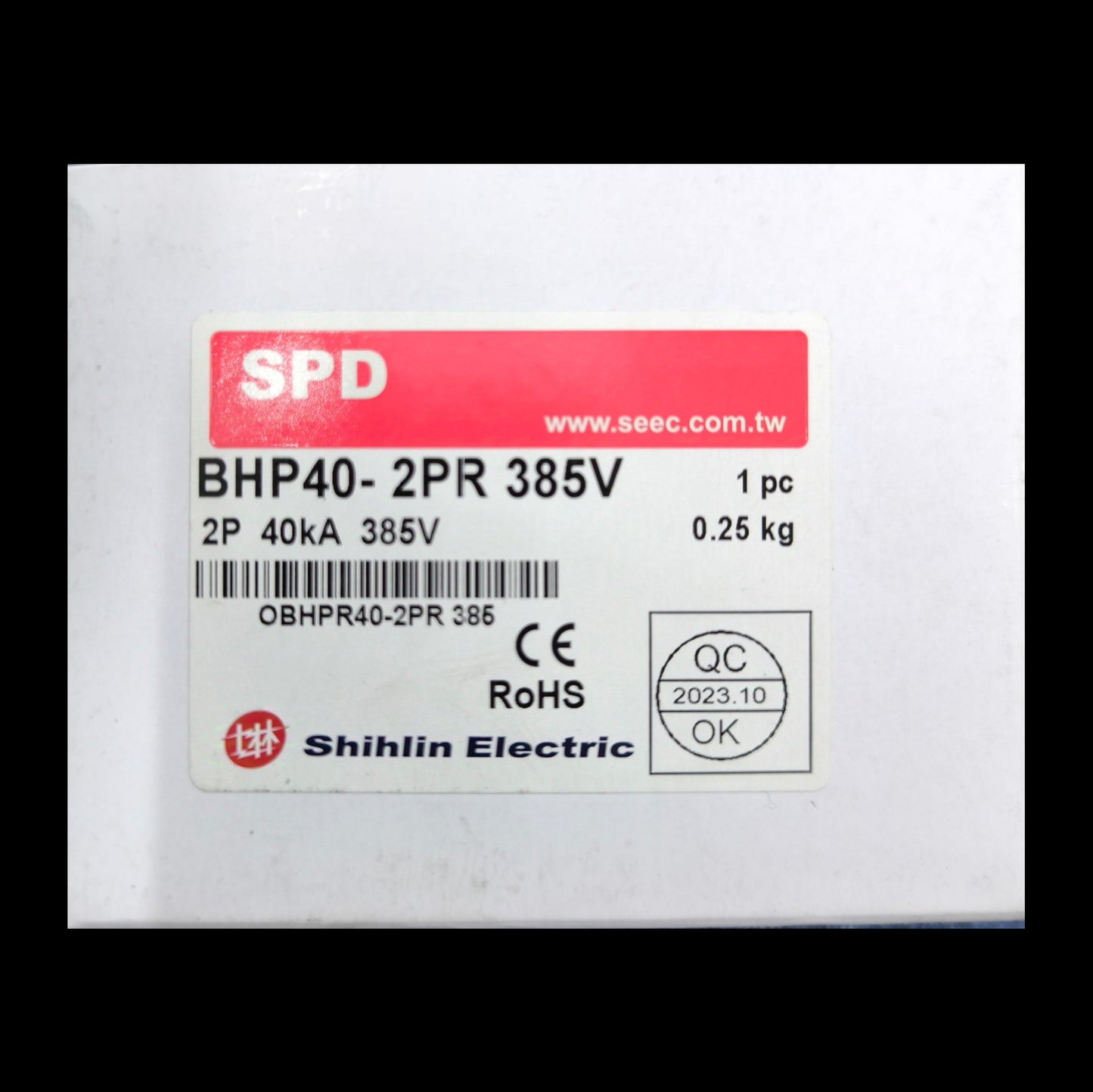 Shihlin Surge Protective Device SPD model BHP40-2PR 385V with 2P 40kA rating and RoHS certification