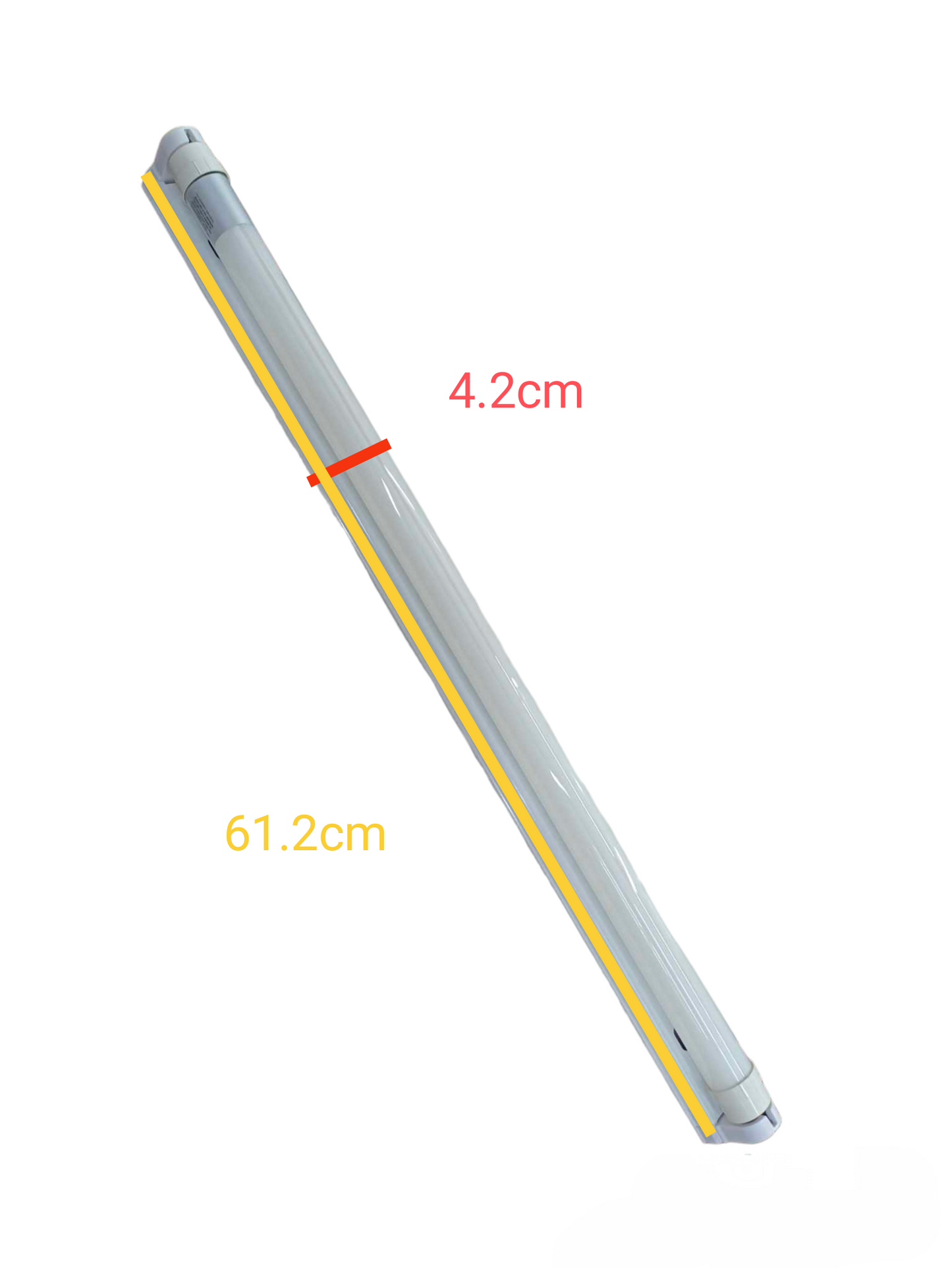 Ecolum single ended LED fluorescent tube 220V measuring 61.2 cm length and 4.2 cm diameter