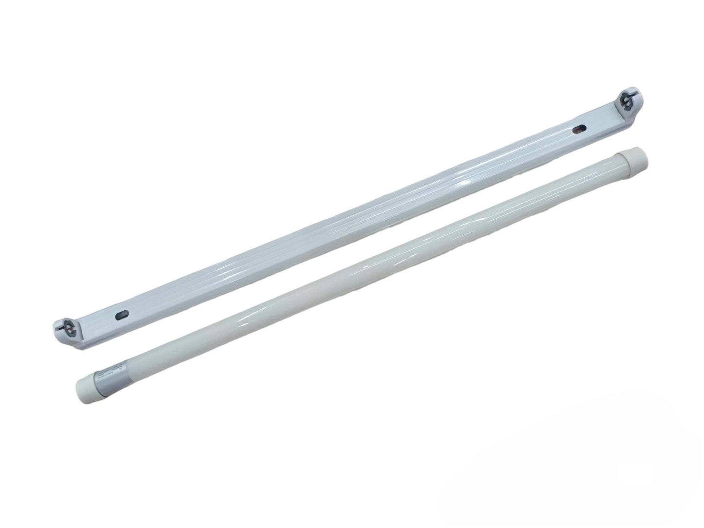 Ecolum single ended LED fluorescent tube 220V with white casing and mounting fixture