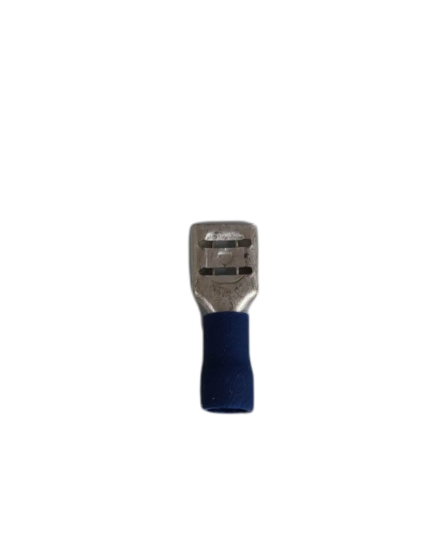 Spade terminal connector 7mm with a blue insulated cover for secure electrical connections
