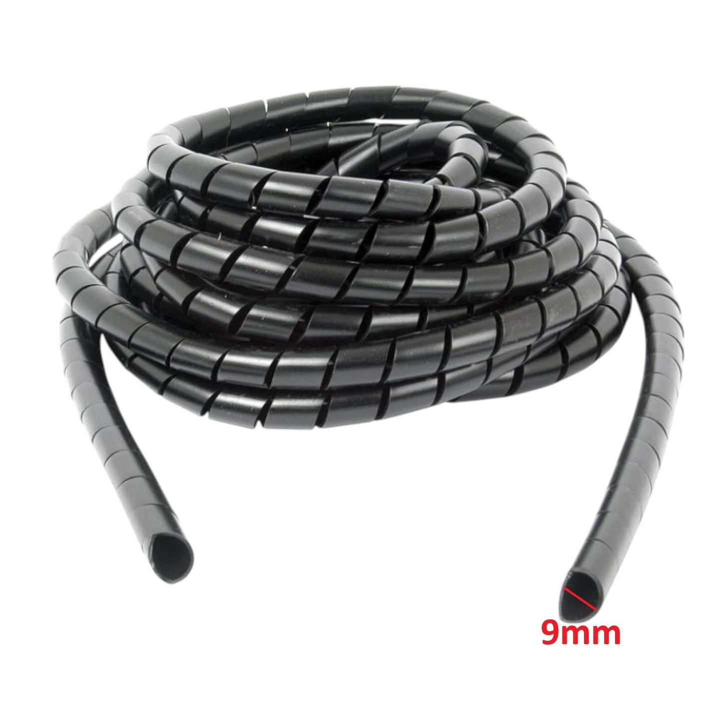 Spiral cable wrap 9mm black 10 Meters for organized and tidy cable management