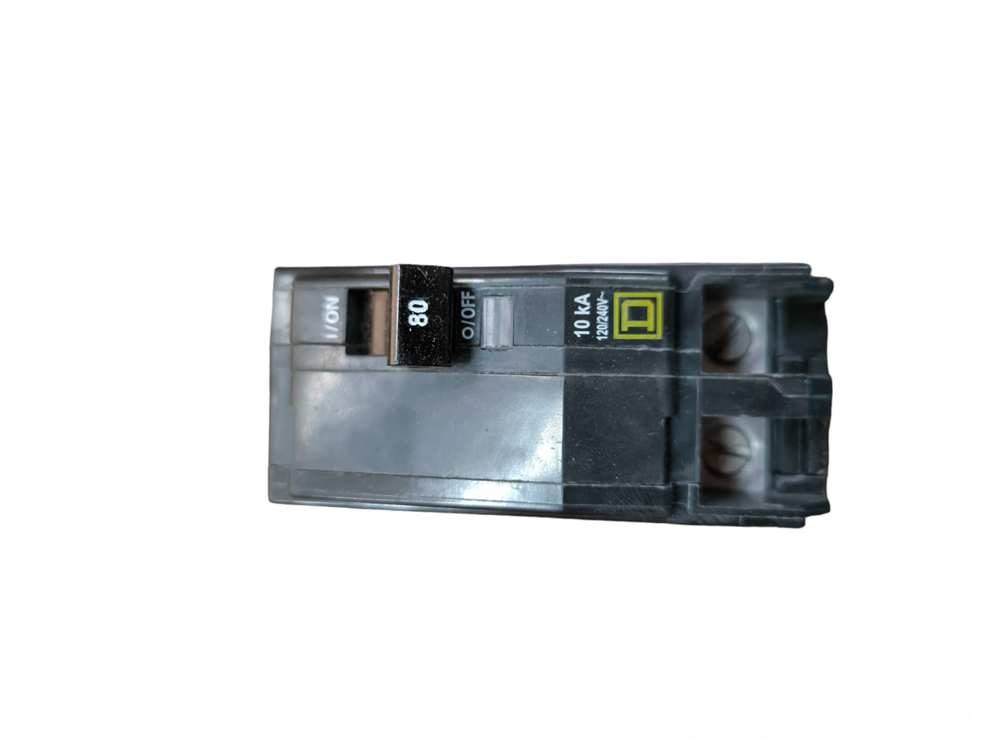 Square D 80A 2Pole Bolt On Circuit Breaker electrical component with black switch and mounting slots