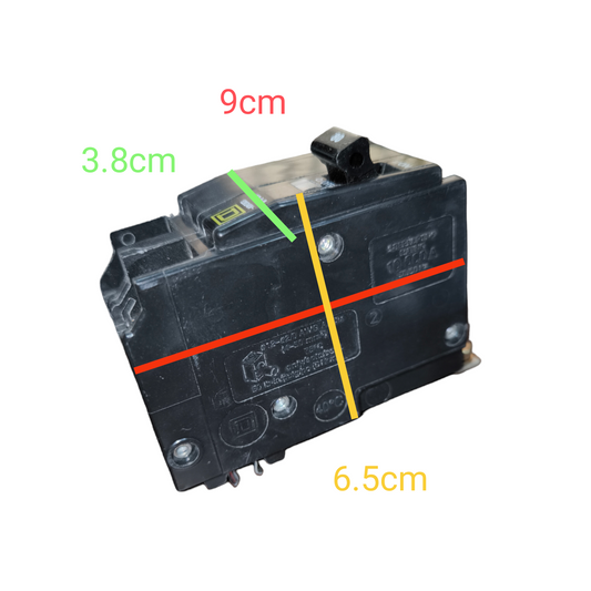 Square D 80A 2Pole Bolt On Circuit Breaker with black casing and measurement markings