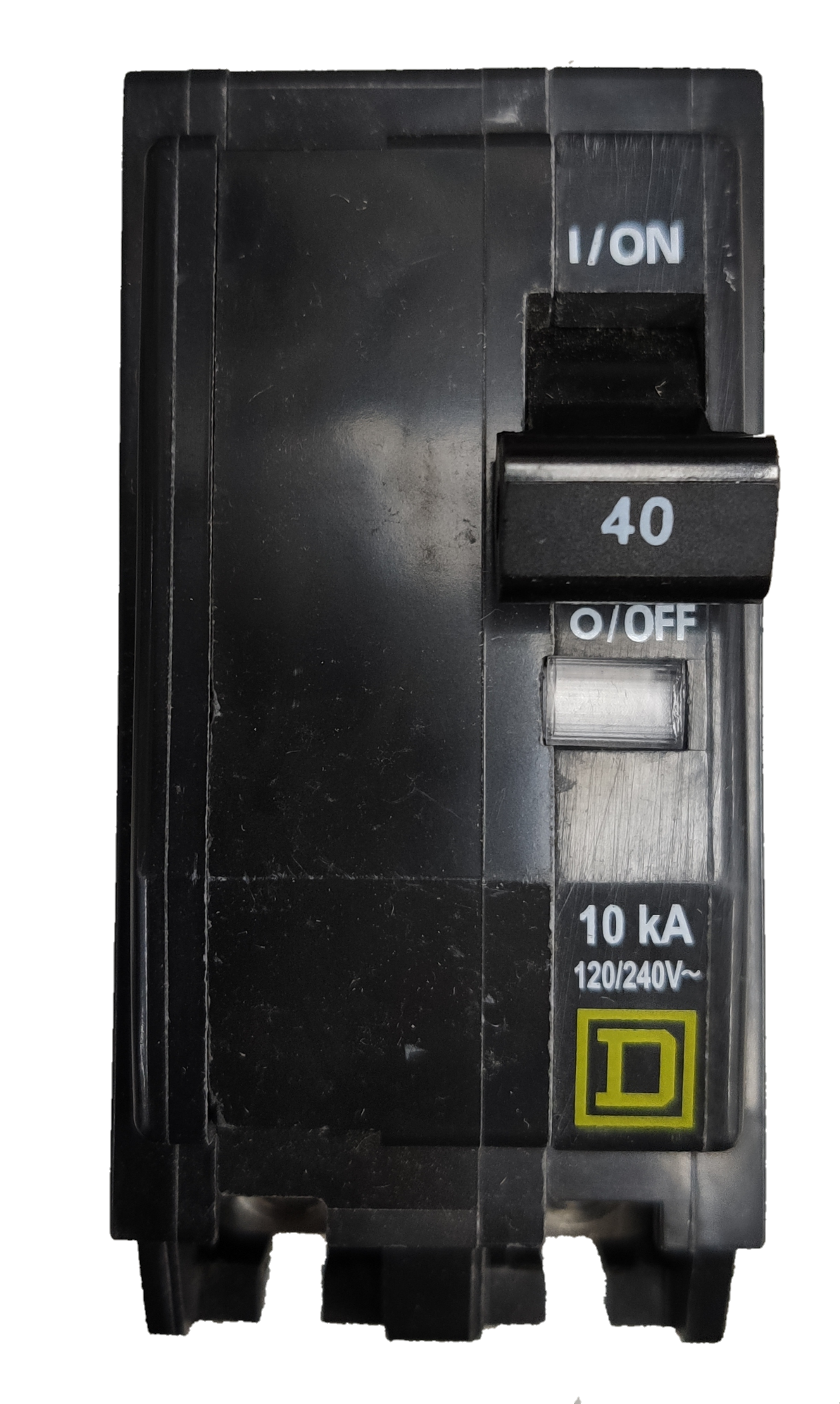 Square D Circuit Breaker 40A 2 Pole QOB black electrical component with on off switch