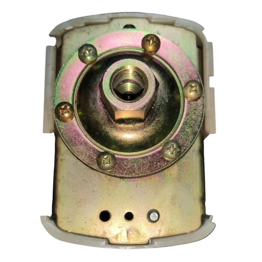 Square D Pressure Switch metal component with mounting holes and threaded central connector