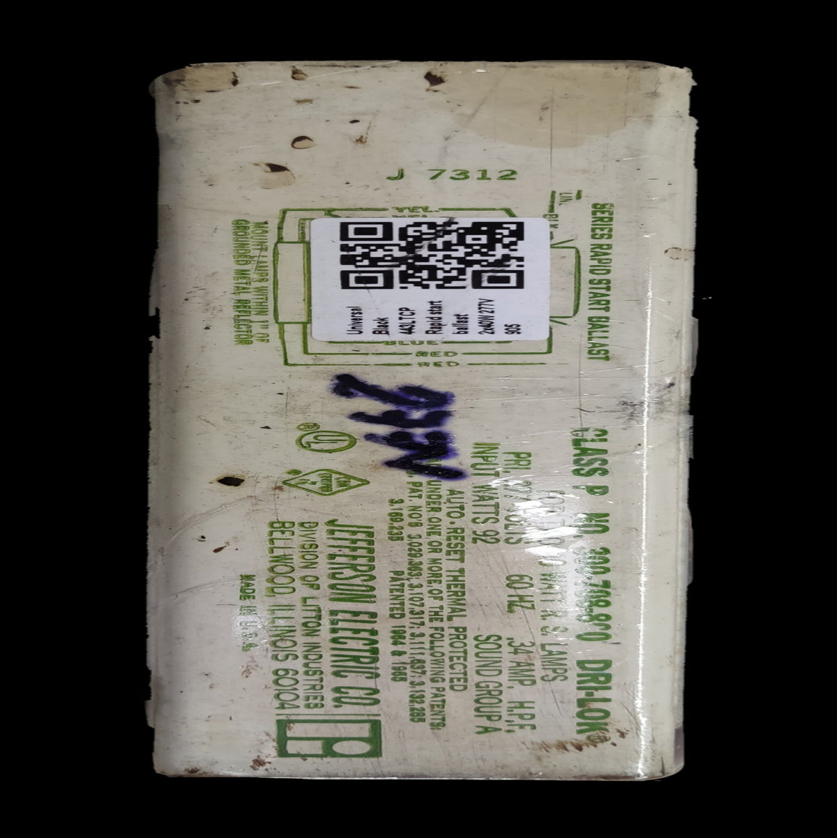 Universal Start Ballast 2 x 40W 2x40W 277V AC electrical circuitry part in white rectangular casing