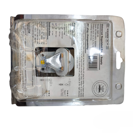 Universal AC Power Supply Output 500mA packaged power plug adapter in clear plastic blister pack