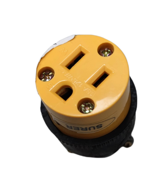 Surer brand yellow outlet with ground cord connector type for power points and plugs