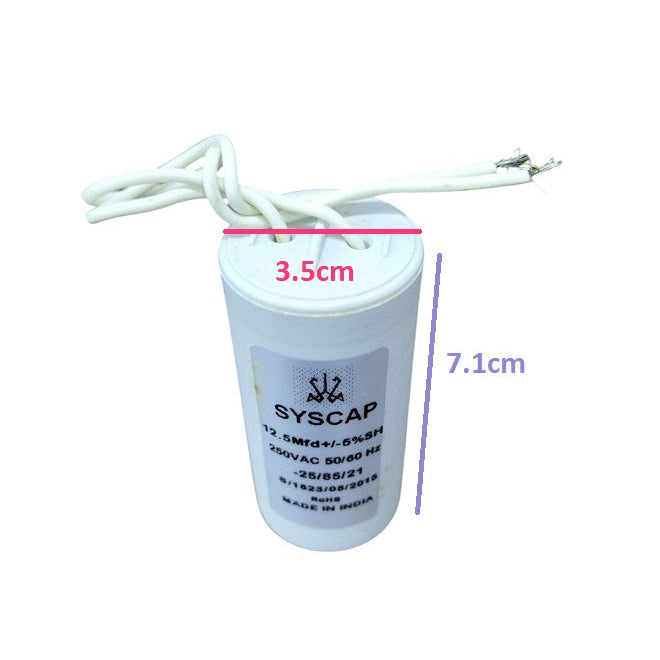 Syscap 250 VAC Running Capacitor with 3.5 cm diameter and 7.1 cm height for electrical applications