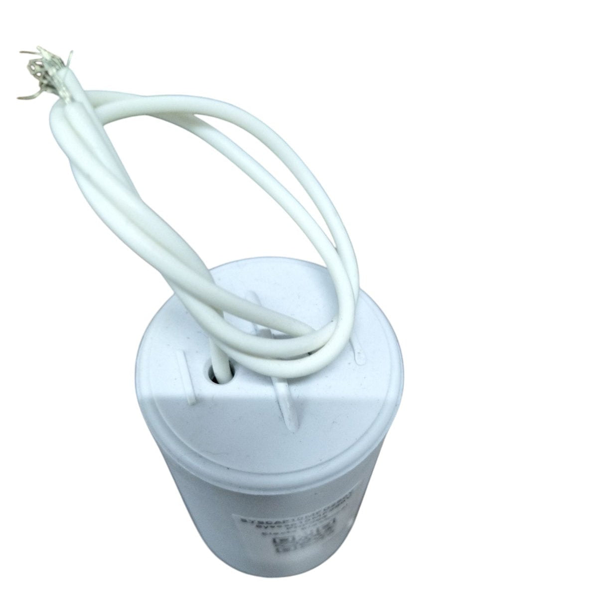 Syscap 250 VAC Running Capacitor with white wiring for efficient electrical performance
