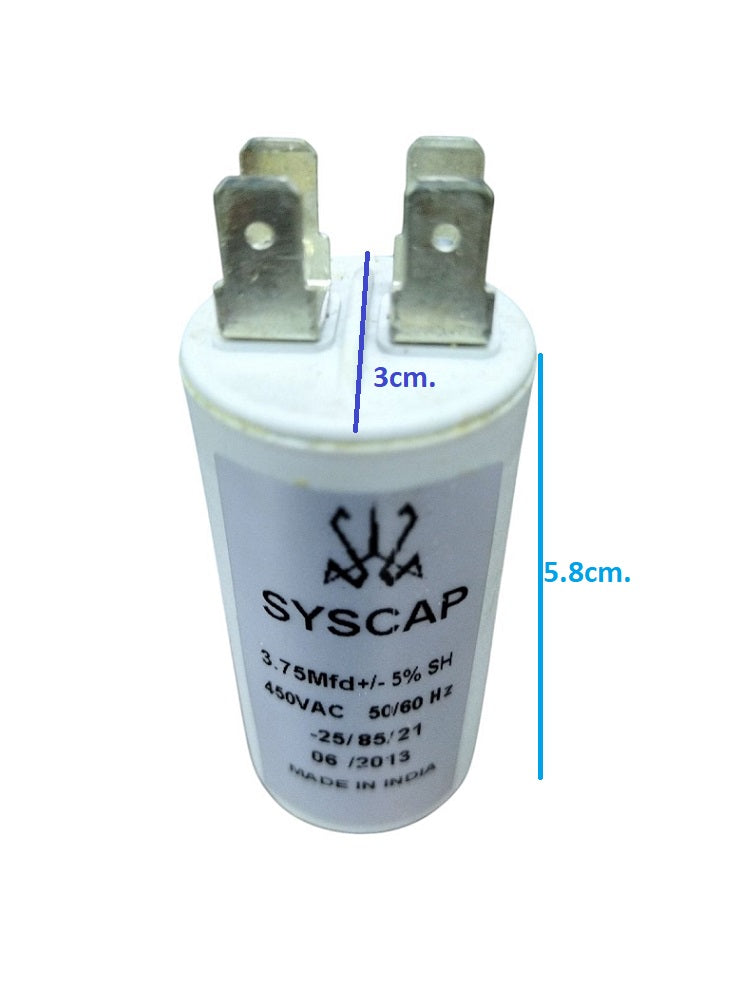 SYSCAP motor capacitor 3.75MFD white cylindrical electrical component with metal terminals