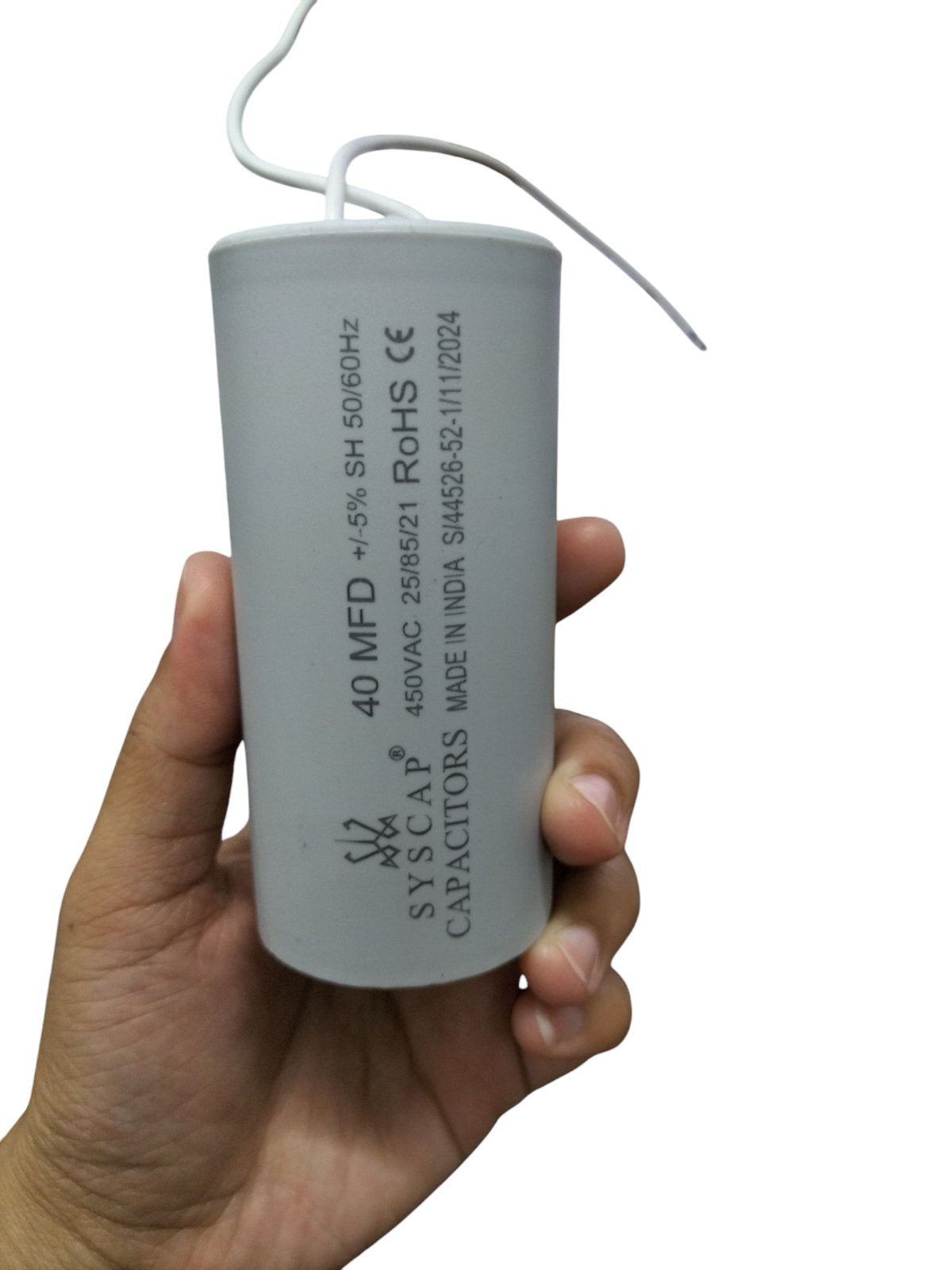 Syscap motor capacitor 40 MFD 450VAC electrical circuitry part