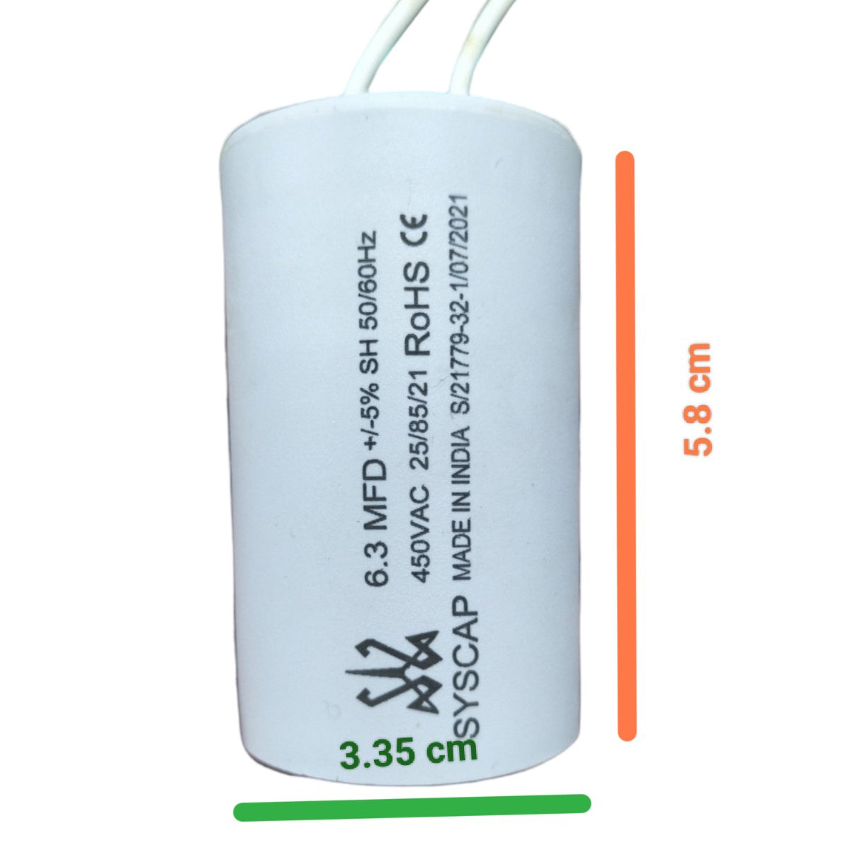 Motor Run Capacitor 6.30 UF 450VAC with compact design for better electrical performance