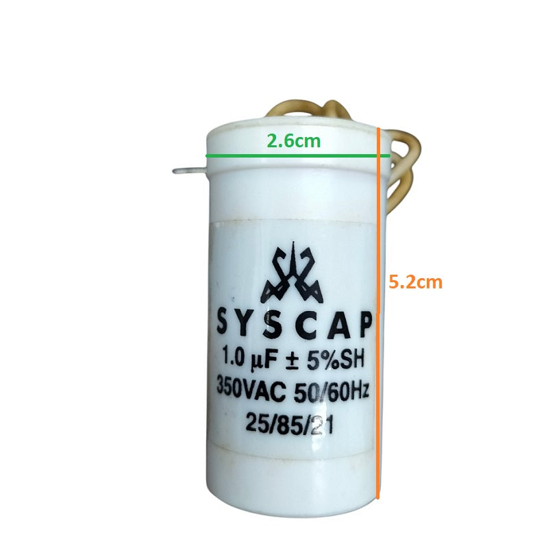 Syscap Motor Running Capacitor 1.0MFD 350VAC with 2.6cm diameter and 5.2cm height