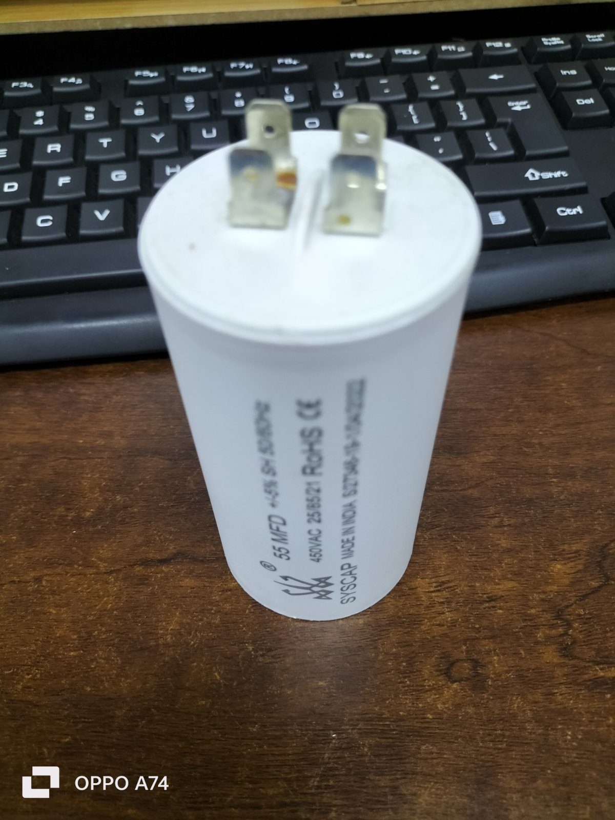 SYSCAP motor Running capacitor 55MFD 450V AC white cylindrical electrical component with terminals