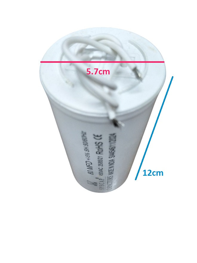 SYSCAP Motor Running Capacitor 80MFD 450V AC white cylindrical electrical component with wires