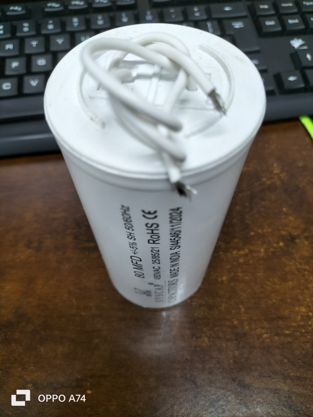 SYSCAP Motor Running Capacitor 80MFD 450V AC white cylindrical electrical component with attached wires
