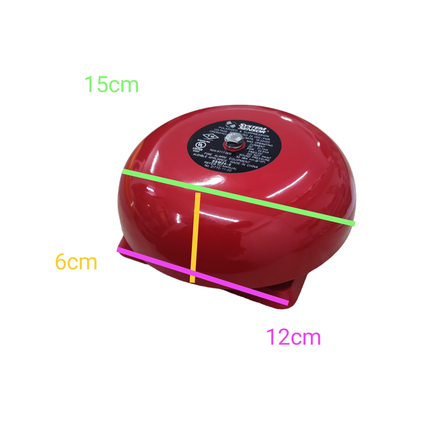 VSAIL 6" Round Bell 24V DC Polarize with a bright red finish and compact design for door chimes