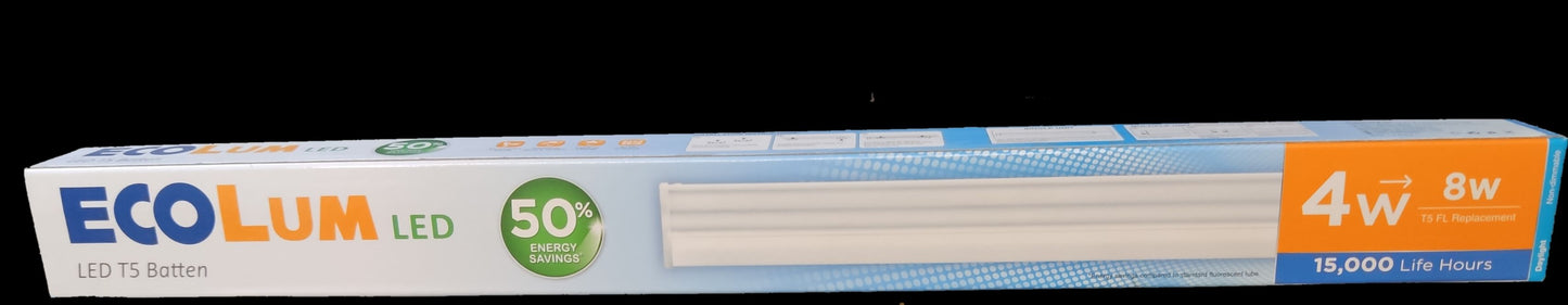 Ecolum T5 LED batten 4W 220V daylight tube in packaging with 16000 life hours