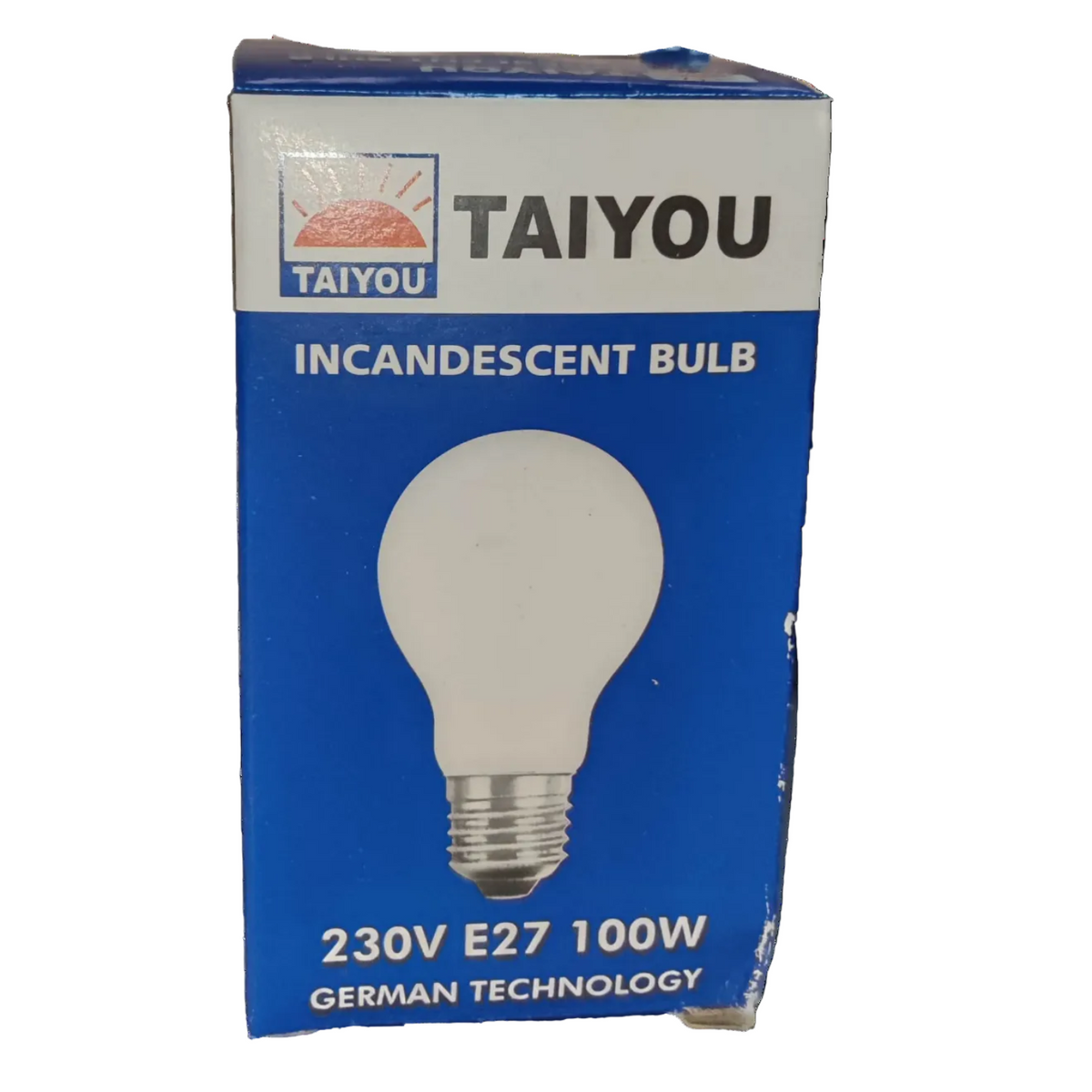 Taiyou 100W incandescent bulb in blue packaging with 230V E27 base 100W incandescent lamp E27 220V