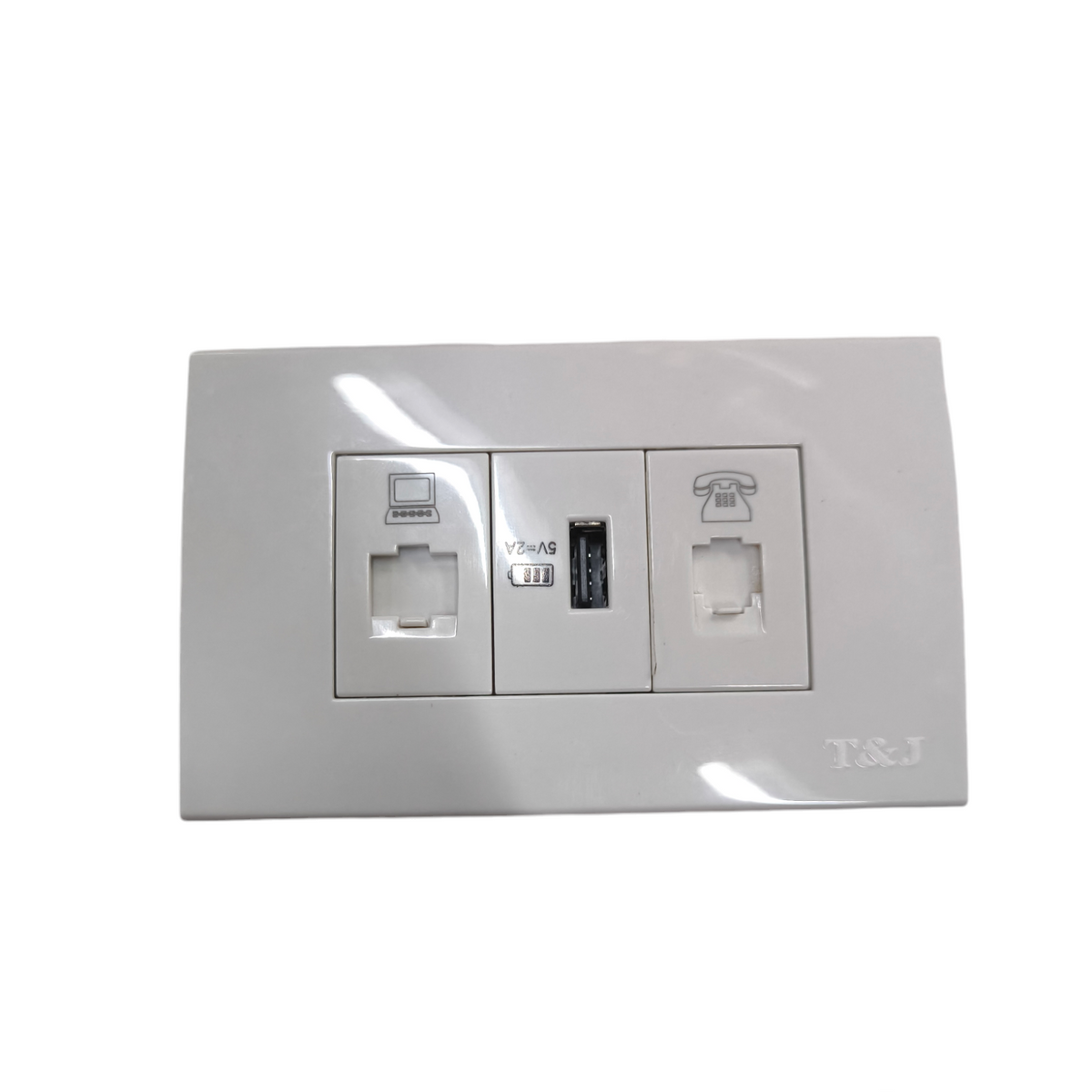 T&J Telephone with Plate Cover LAN white wall outlet with phone and LAN ports