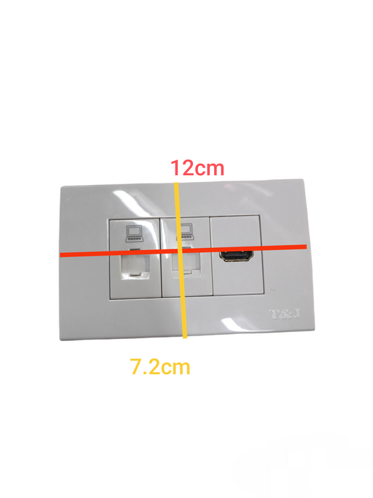 T&J 3 Gang 2 LAN CAT6 Outlet white power point with internet ports and HDMI socket