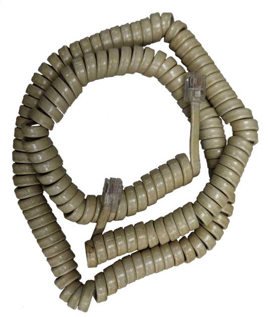 Beige Telephone Spiral Cord 1 Meter with RJ11 connectors for telephone handset connection