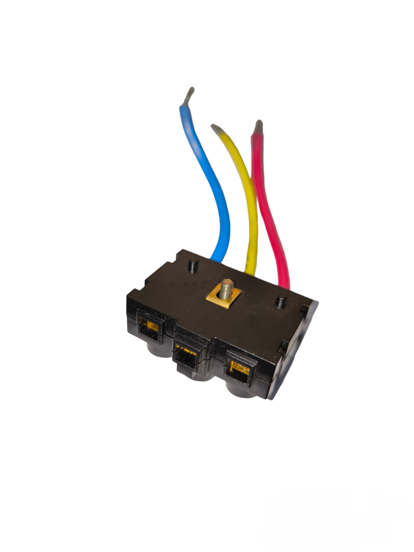 T&J Terminal Block Connector 3 Pole with blue yellow and red wires for electrical circuitry