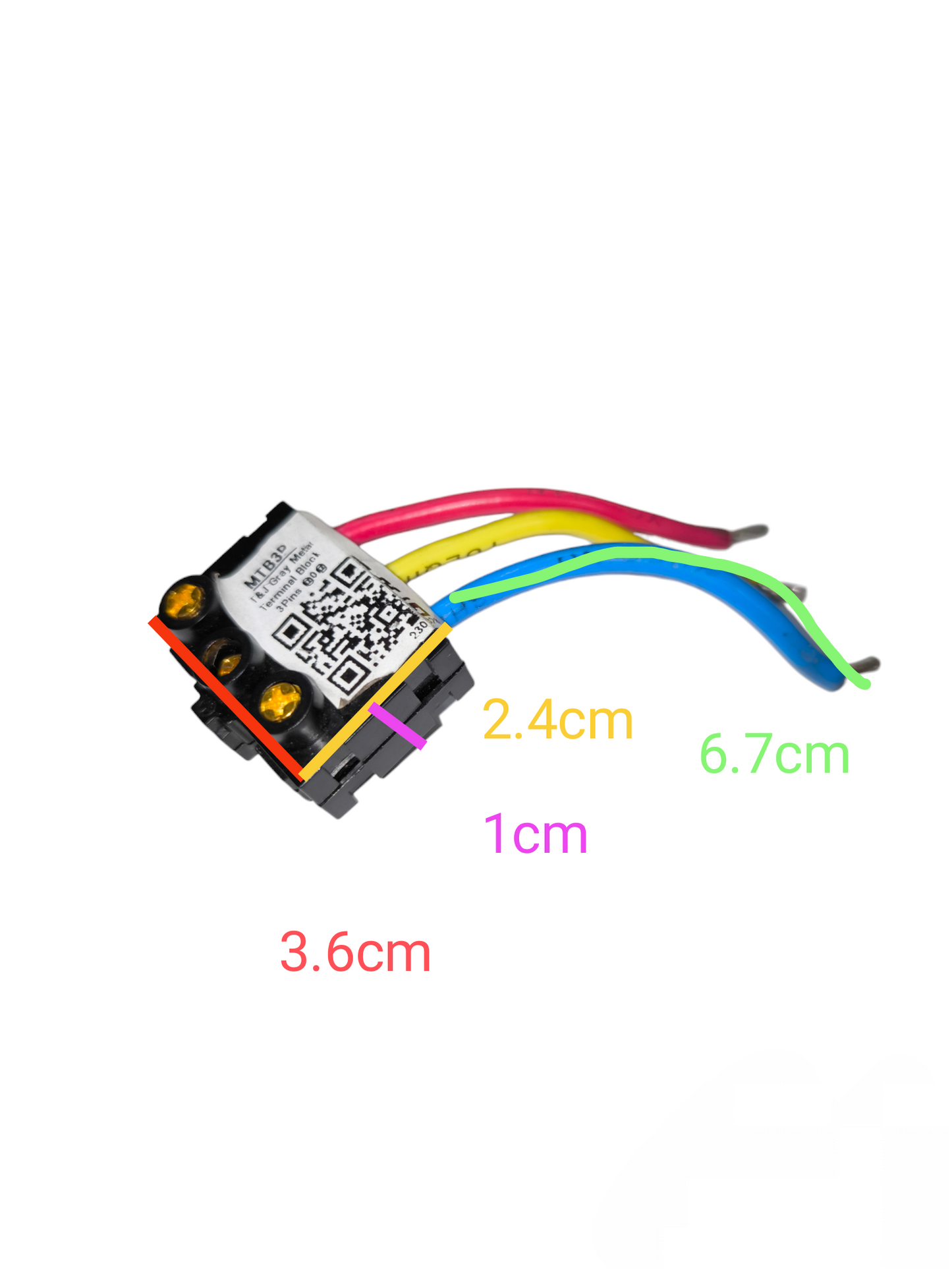 T&J Terminal Block Connector 3 Pole with red yellow green and blue wires and screw terminals