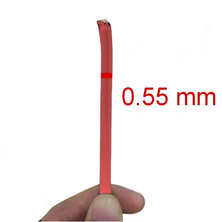 Phelps Dodge THHN AWG 8 Stranded Red wire held showing 0.55 mm thickness for electrical use