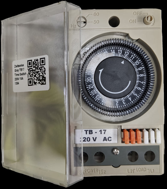 Grippes Timer Switch 24 Hour Mechanical with transparent cover and dial for 220V AC power control