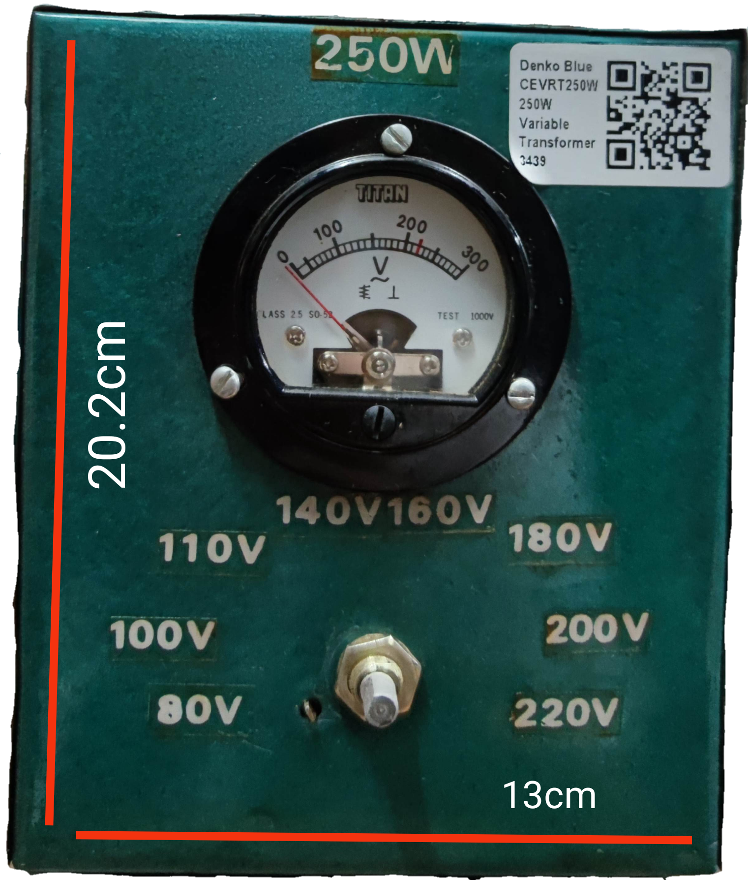 CE 250W Variable Transformer 145 - 220V with analog voltage meter and adjustable knob for door chimes and bells