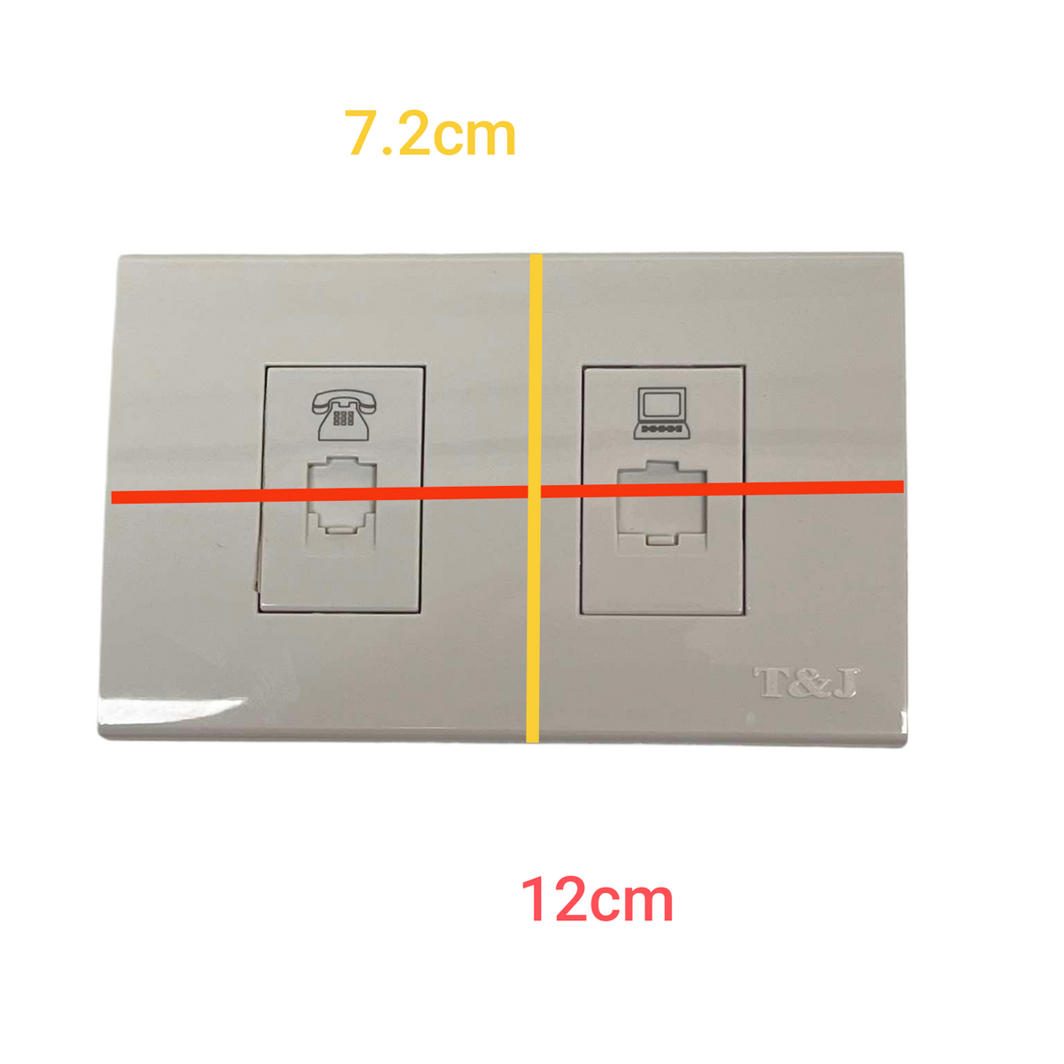 T&J 2 Gang Telephone and Cat6 Outlet with Plate in beige for network and phone connections