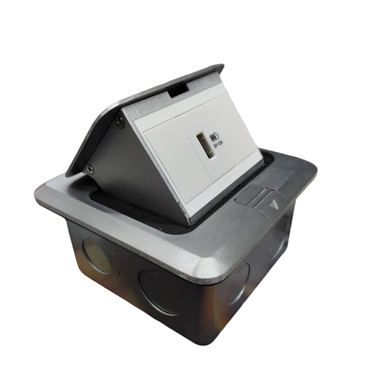 T&J Floor Outlet Pop-up USB-A Outlet with stainless steel frame and built-in USB-A port