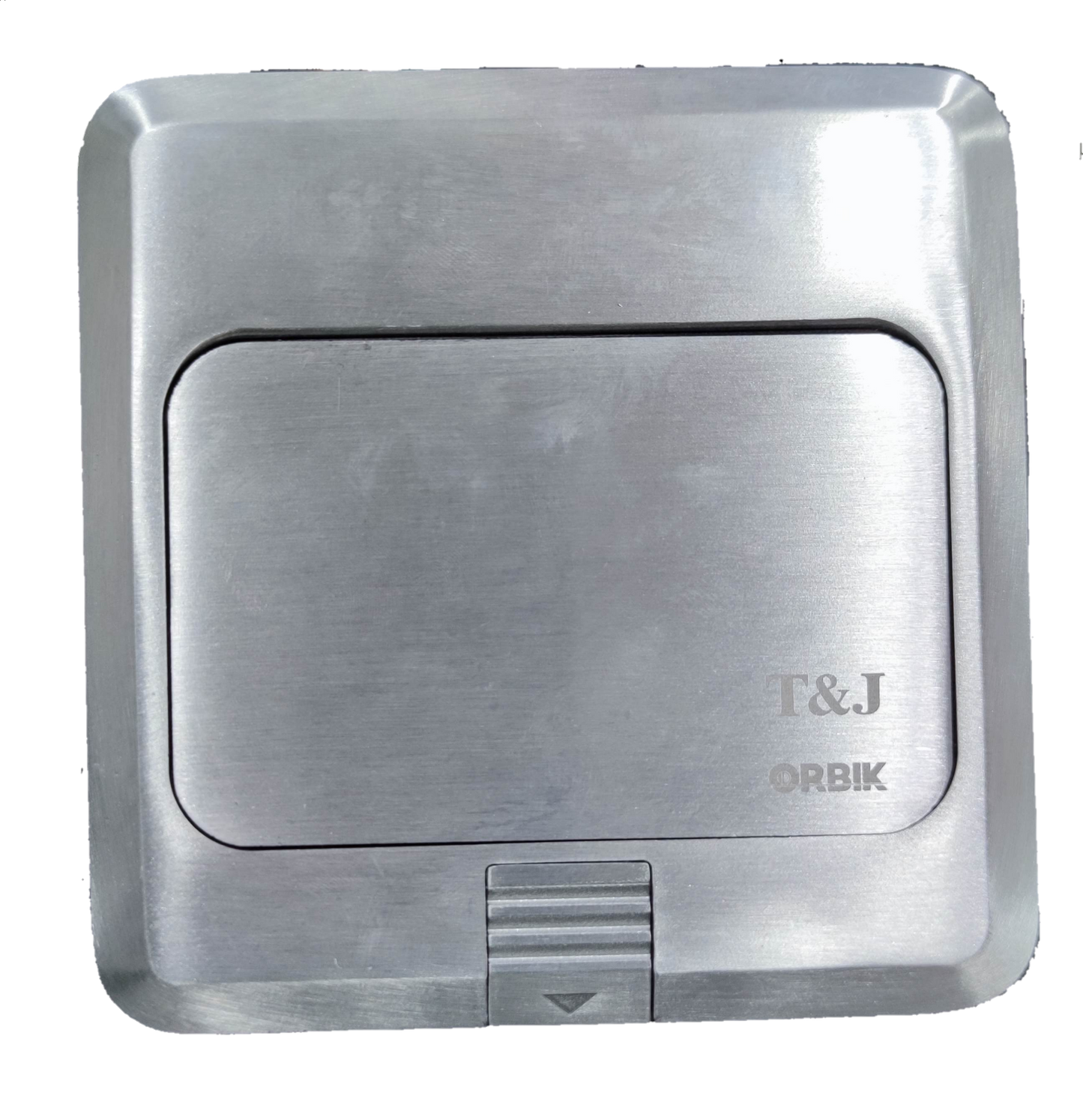 T&J Floor Outlet Pop-up USB-A Outlet in brushed metal finish with compact design
