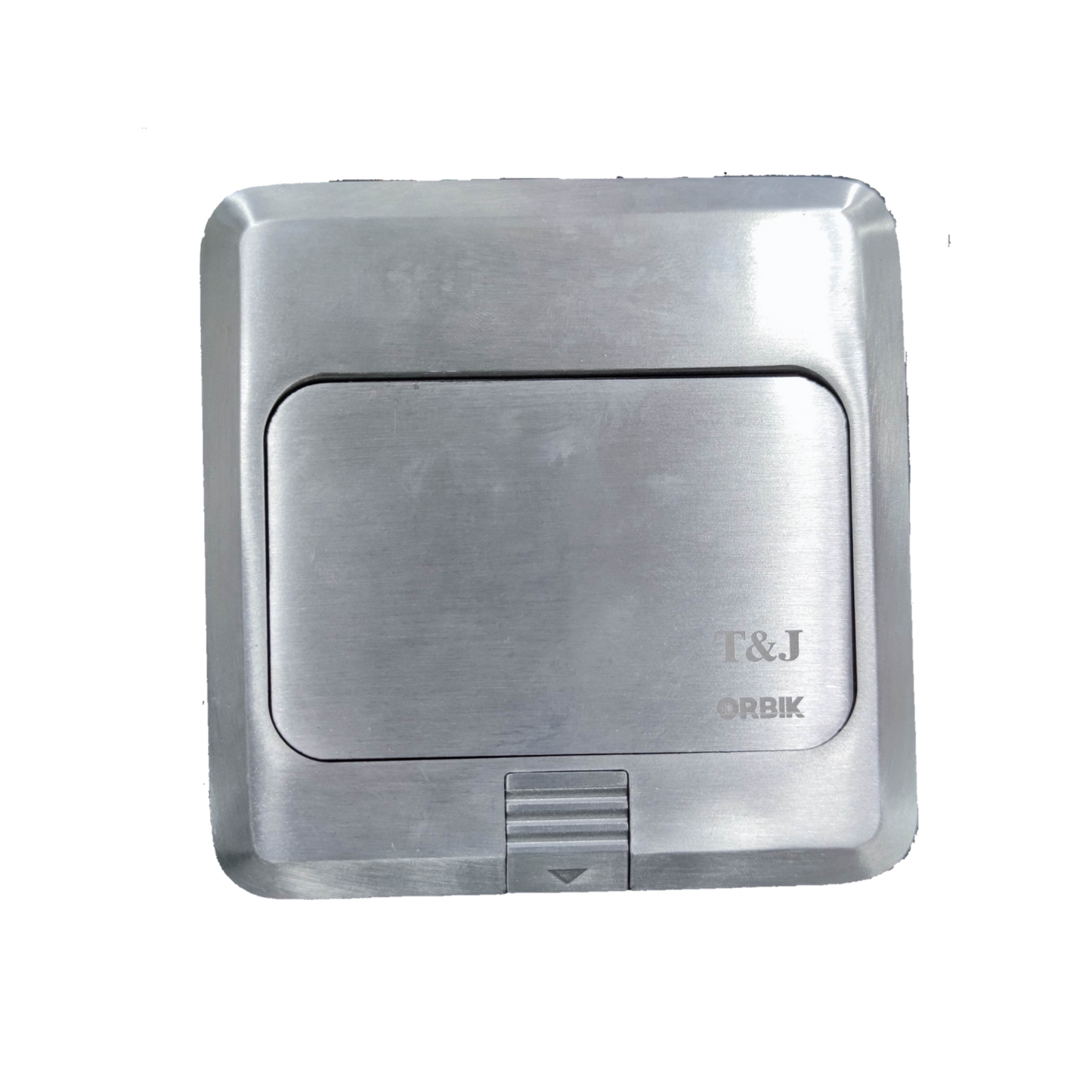 T&J Floor Outlet Pop-up USB-A Outlet in brushed metal finish with compact design