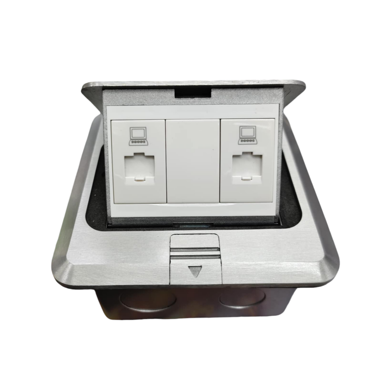 T&J Pop up 2 Gang LAN Data Outlet with stainless steel finish for network connectivity