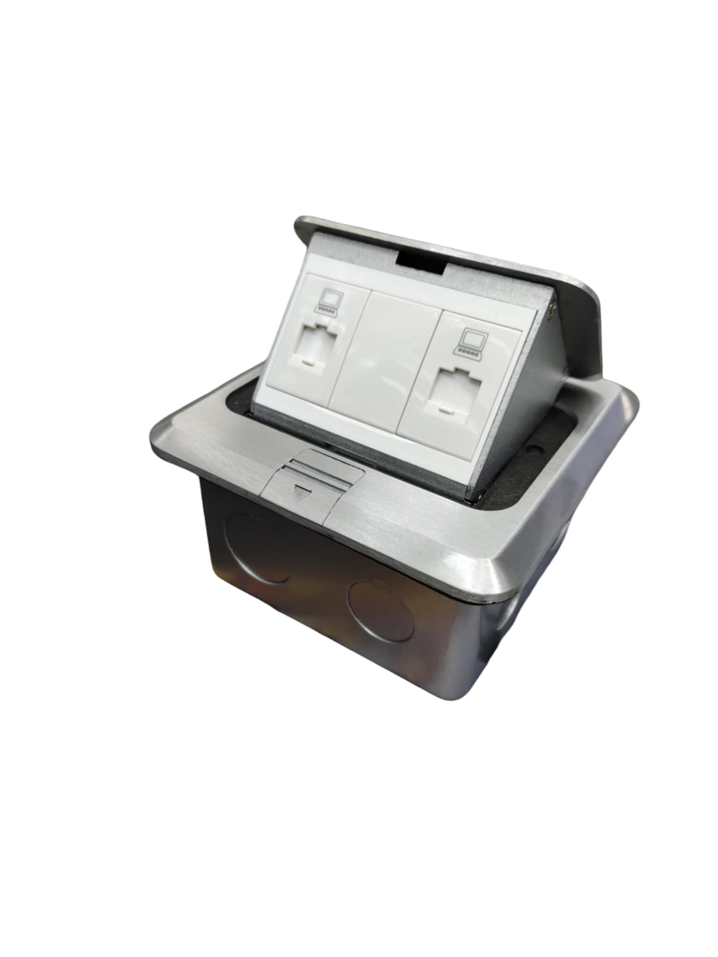 T&J Pop up 2 Gang LAN Data Outlet with stainless steel frame and dual LAN ports
